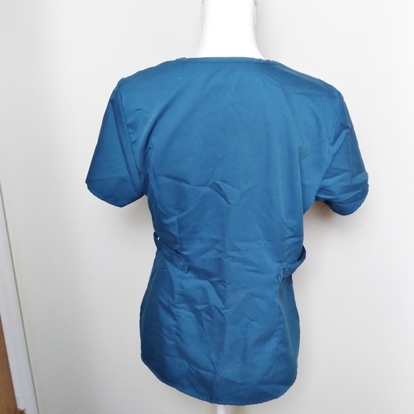 Grey's Anatomy Faux Wrap Teal Scrub Top - Picture 3 of 8